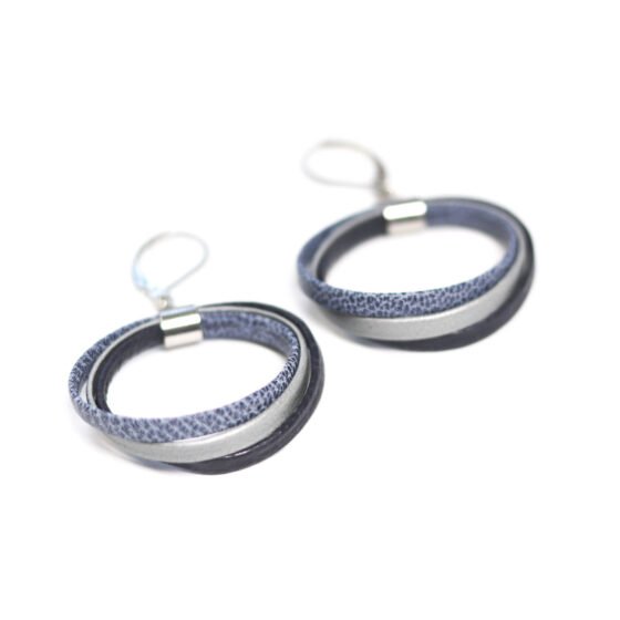 Boucles d'oreilles anneaux en cuir Bleu