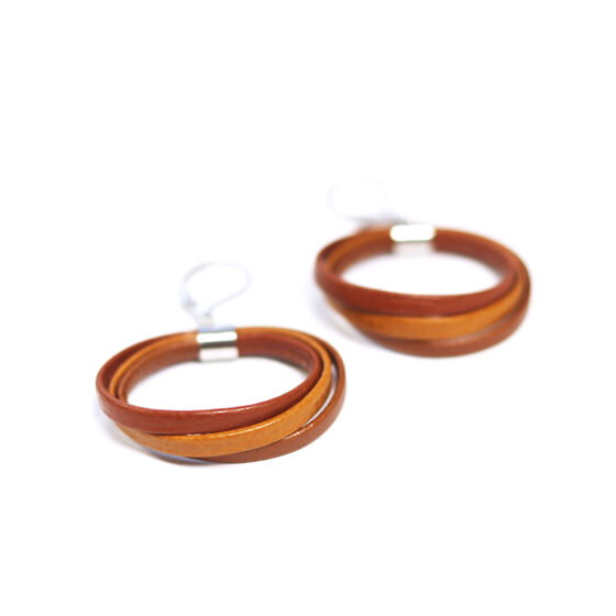 Boucles d'oreilles anneaux en cuir Cognac