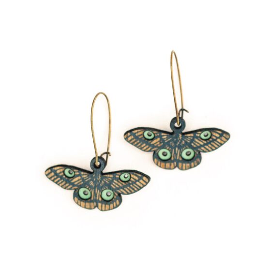 Boucles d'oreilles Papillon Bleu nuit et menthe