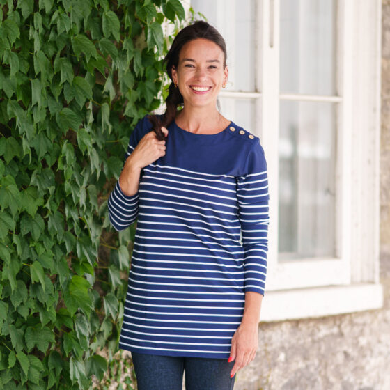 Navy and white ''Reno'' sweater-tunic