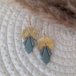 Boucles d'oreilles tendance sauge et doré