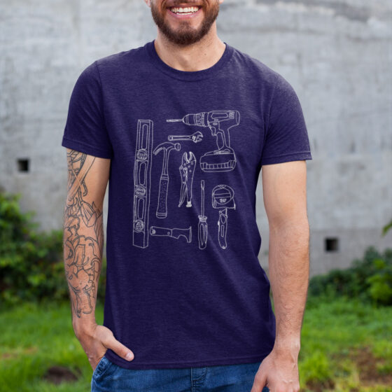 T-shirt Les outils Chiné bleu