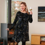 Robe larix Velours noir marine et or