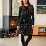 Robe larix Velours noir marine et or