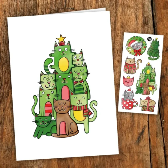 Carte de souhaits et tatou temporaire Le chatpin de Noël