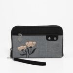 Petit sac portefeuille Fleurs brodées Sable