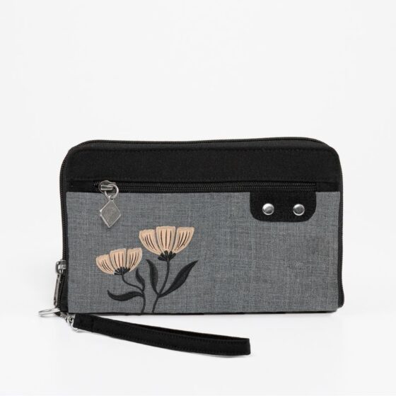 Petit sac portefeuille Fleurs brodées Sable