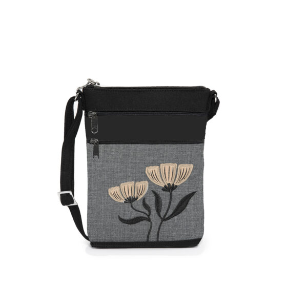 Sac à bandoulière fleurs brodées Sable