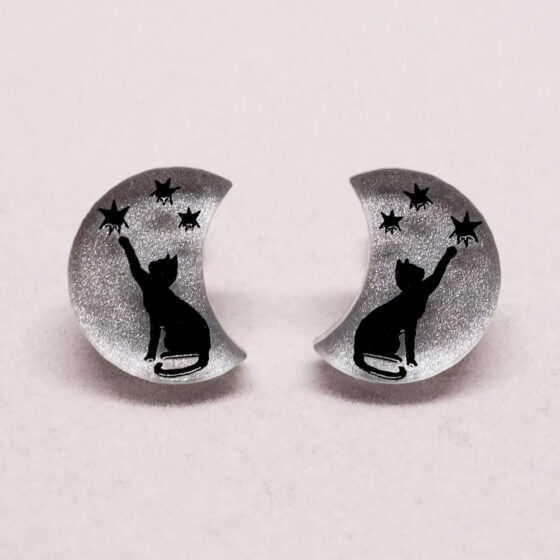 Boucle d'oreilles chat lune étoiles