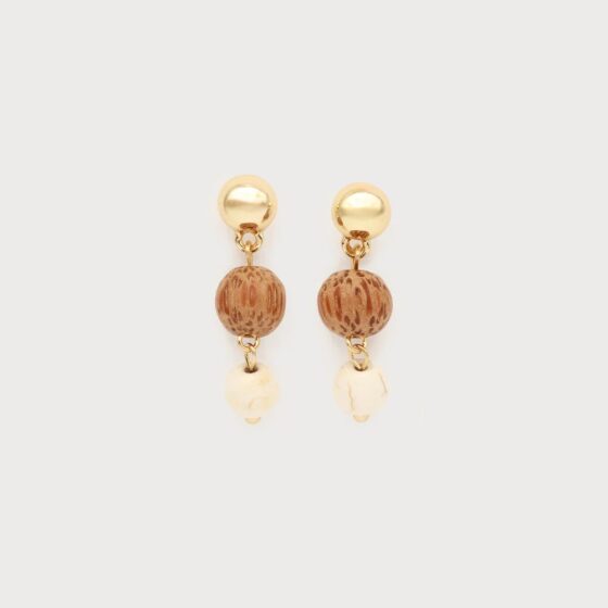 Boucles d'oreilles bille de bois et pierre naturelle