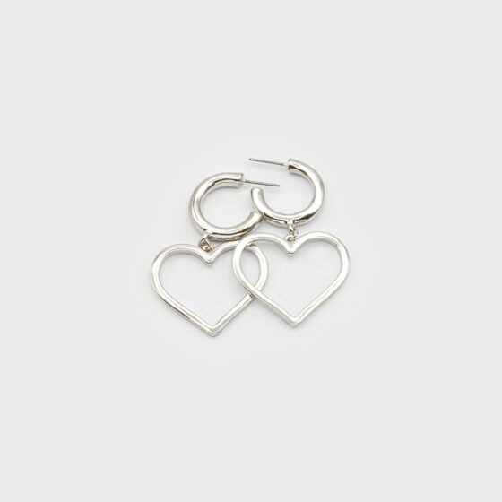 Boucles d'oreilles coeur sur anneau Argent