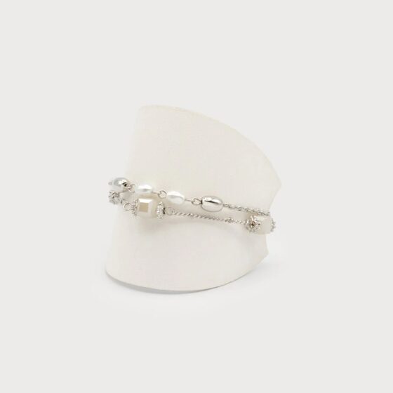 Bracelet 2 rangs avec perles d'imitation Argent
