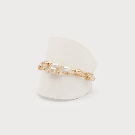 Bracelet 2 rangs avec perles d'imitation Or