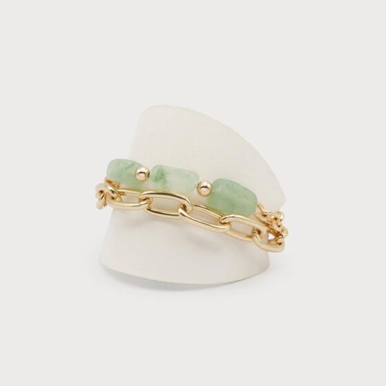 Bracelet 2 rangs avec pièces colorées Vert