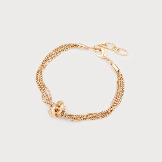 Bracelet multi chaînes et anneaux emmêlés Or