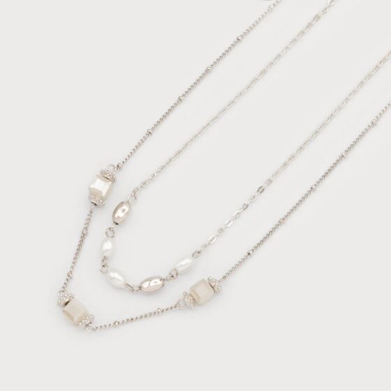 Collier 2 rangs avec perles d'imitation Argent