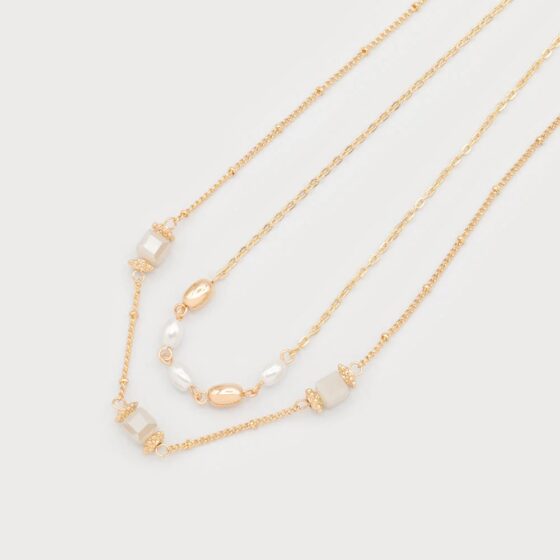 Collier 2 rangs avec perles d'imitation Or