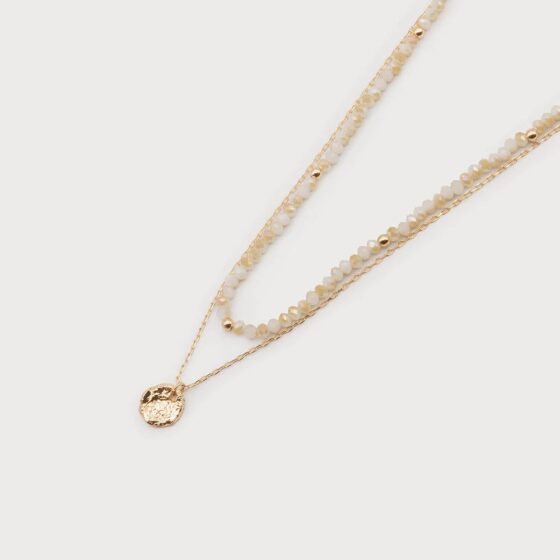 Collier 2 rangs perles et métal Blanc