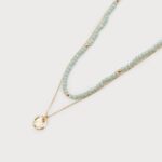 Collier 2 rangs perles et métal Menthe