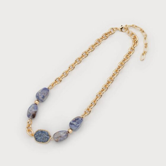 Collier en pierre avec gouttes acrylique Bleu