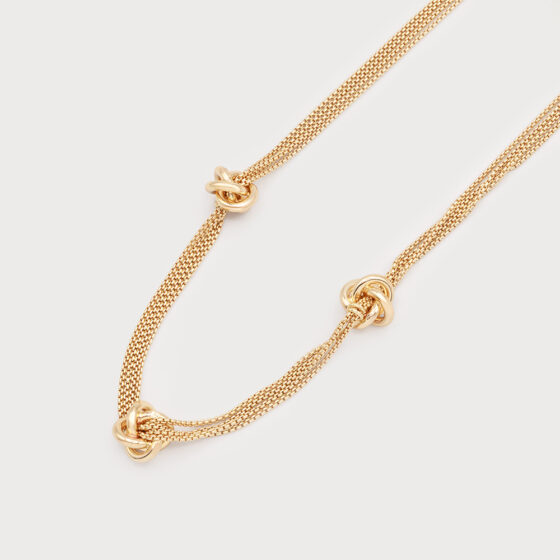 Collier multichaînes avec anneaux enchevêtrés Or
