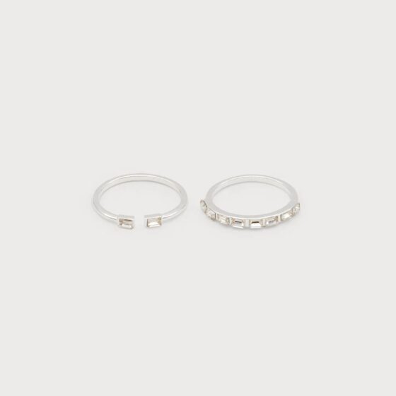 Ensemble de 2 bagues délicates avec cristaux Argent