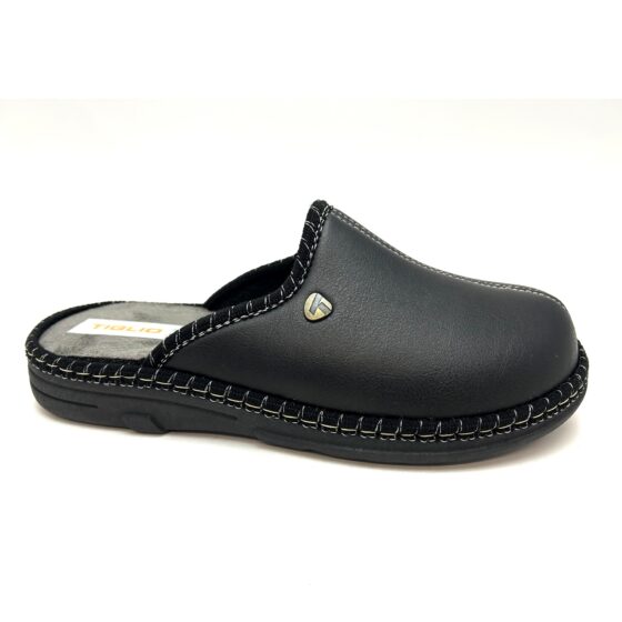 Pantoufle mule en cuir pour homme Noir