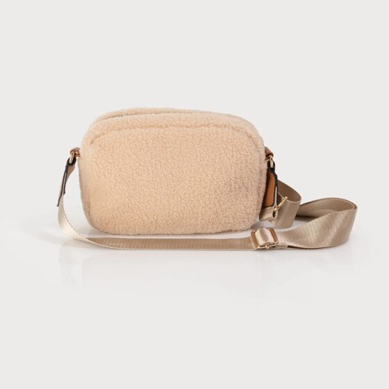 Petit sac en sherpa avec ganse ajustable Beige