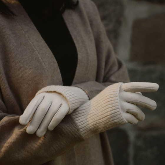 Gants chauffe-poignets côtelés en faux suède Brun