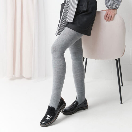 Collant en laine mérinos uni couleur flanelle