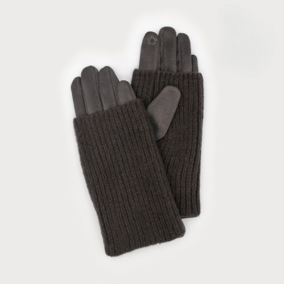 Gants chauffe-poignets côtelés en faux suède Gris foncé