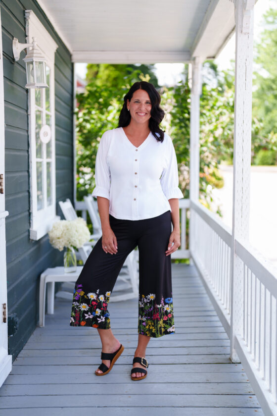 Gaucho 7/8 amaretto Noir et fleuri