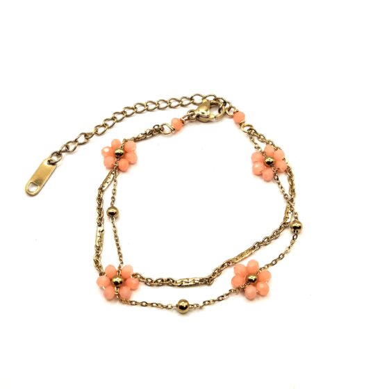 Bracelet Fée Double - Fleurs Saumon Saumon