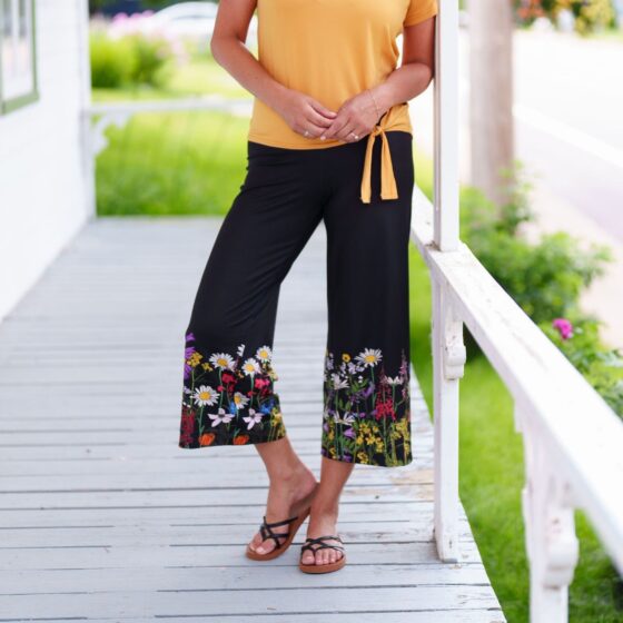 Gaucho 7/8 amaretto Noir et fleuri