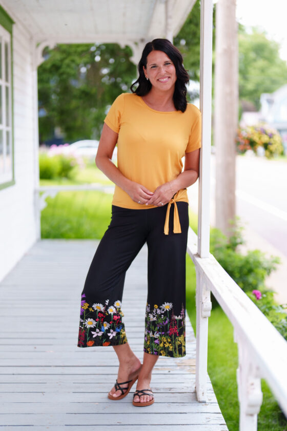 Gaucho 7/8 amaretto Noir et fleuri