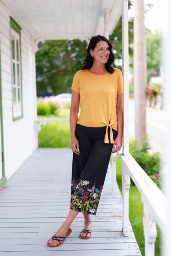 Gaucho 7/8 amaretto Noir et fleuri