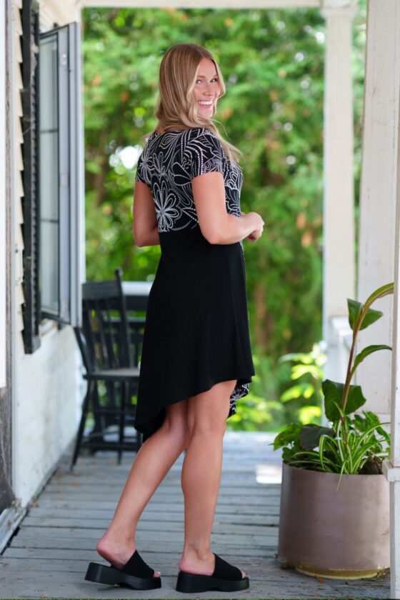 Robe Kir royal Floral noir et blanc