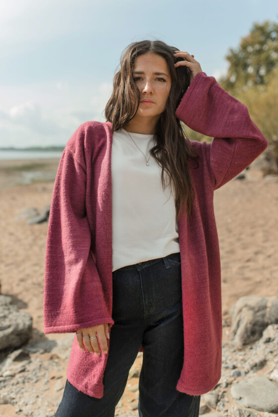 Cardigan tricot éthique coupe décontractée Framboise