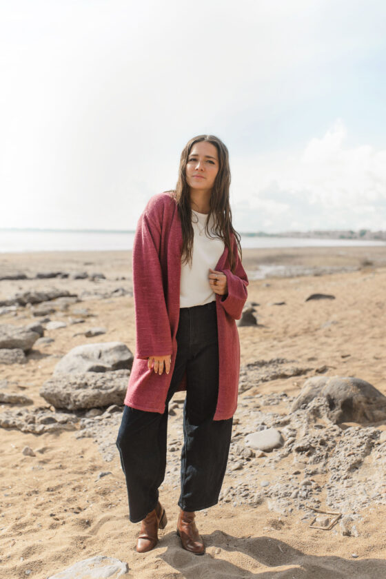 Cardigan tricot éthique coupe décontractée Framboise