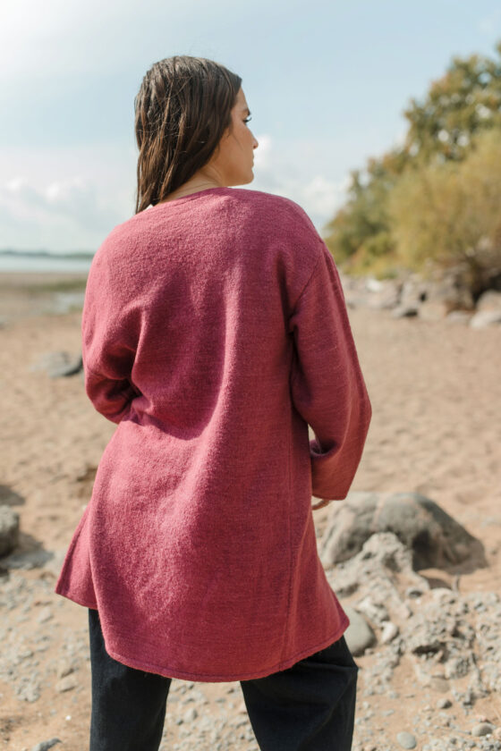 Cardigan tricot éthique coupe décontractée Framboise