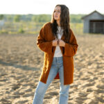 Cardigan tricot éthique coupe décontractée Rouille