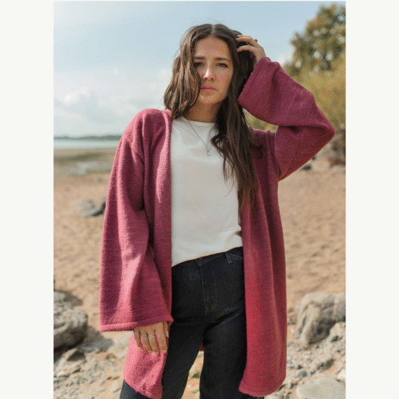 Cardigan tricot éthique coupe décontractée Framboise