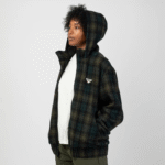 Veste bomber en laine Tartan vert et marine