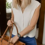 Cami large flore Écru