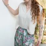 Cami large flore Écru