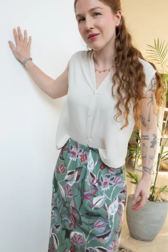 Cami large flore Écru