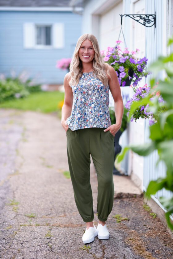 Camisole sunrise Fleuri kaki