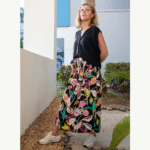 Jupe imprimée à taille haute avec boucle Noir fleuri