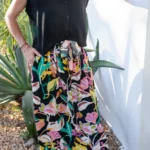 Jupe imprimée à taille haute avec boucle Noir fleuri