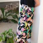 Jupe imprimée à taille haute avec boucle Noir fleuri